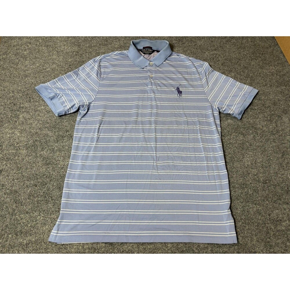 Polo Golf Ralph Lauren Polo Shirt Mens L Blue Stripe Logo Performance Pro Fit